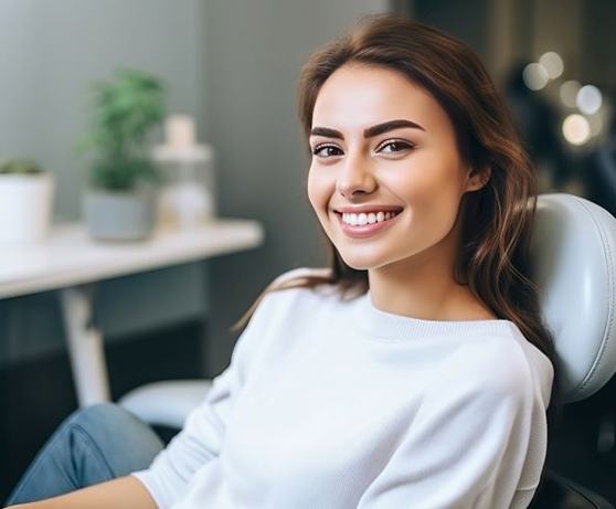 Smiling young woman in dental treatment chair